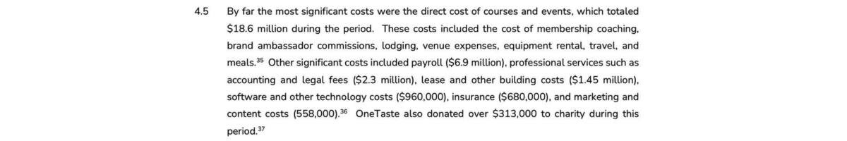 onetaste revenue summary