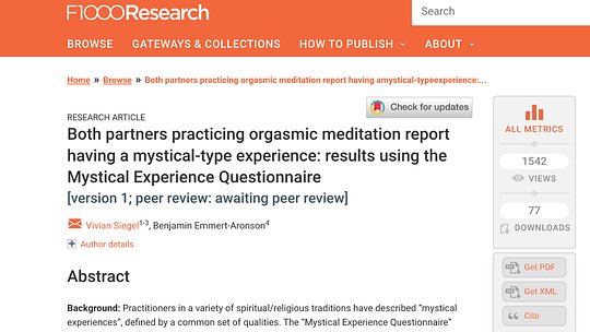 Novel Paired Orgasmic Meditation Practice Shows Long-Term Effects on Brain Function